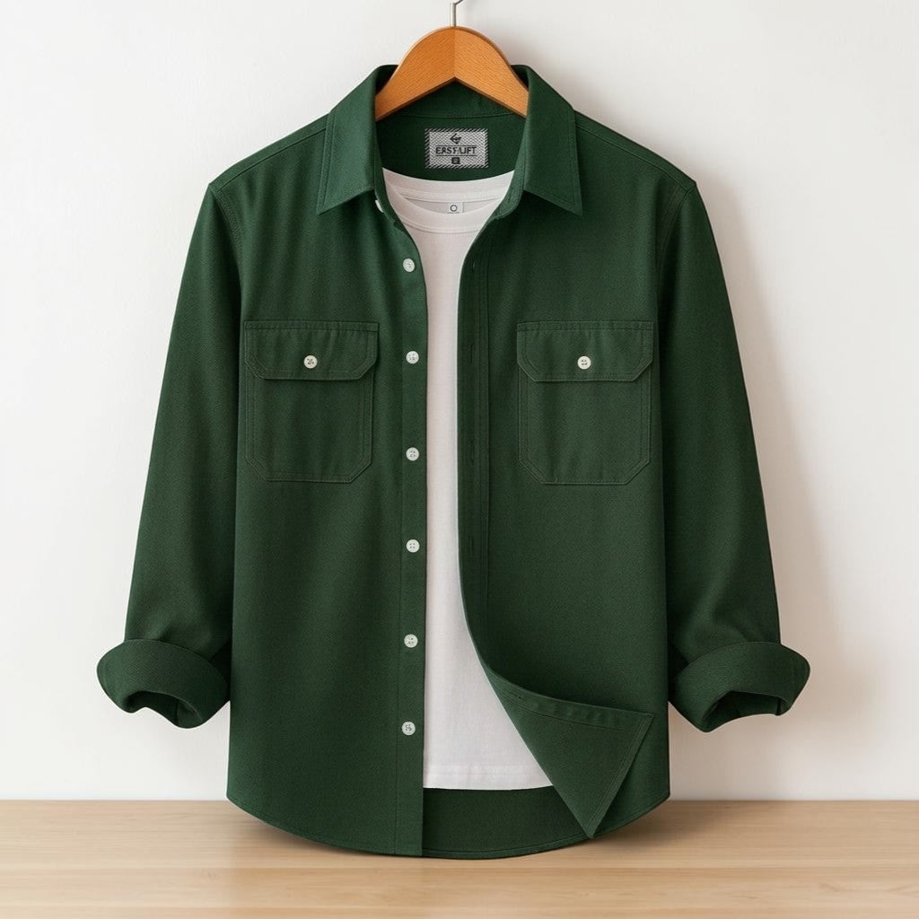 Two Pocket Deep Bottle Green Color Shirt