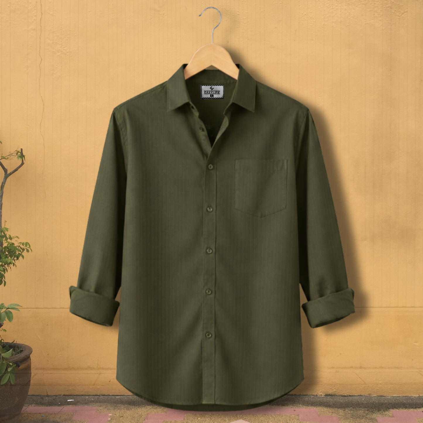 Fine Cotton Stripe Shirt – Olive