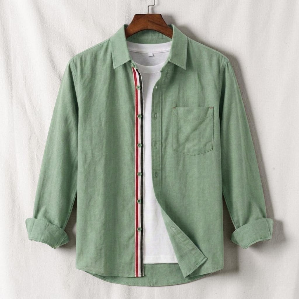 Contrast Placket Full Sleeve Shirt - Sage Green