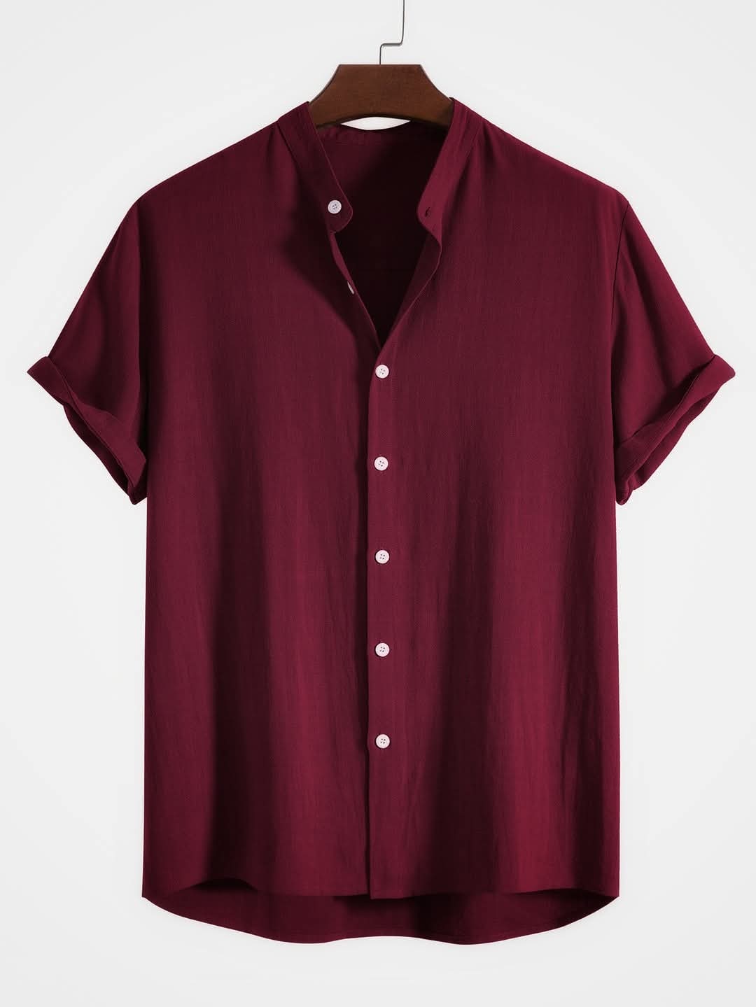 Band Collar Marron Color Shirt