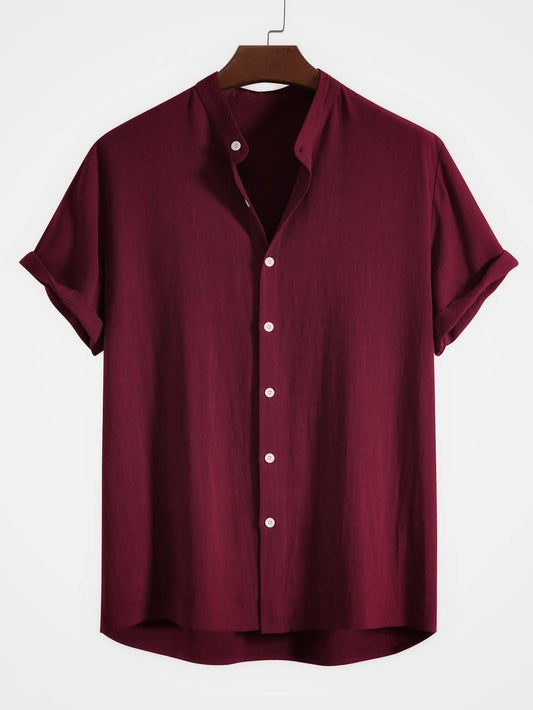 Band Collar Marron Color Shirt