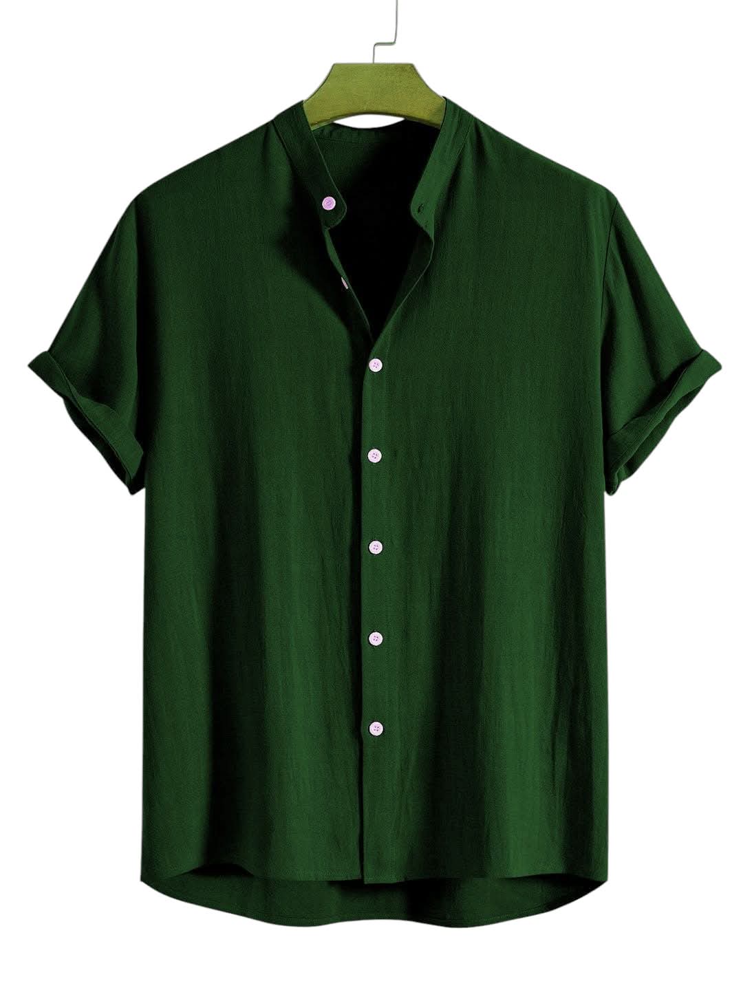 Band Collar Green Color Shirt