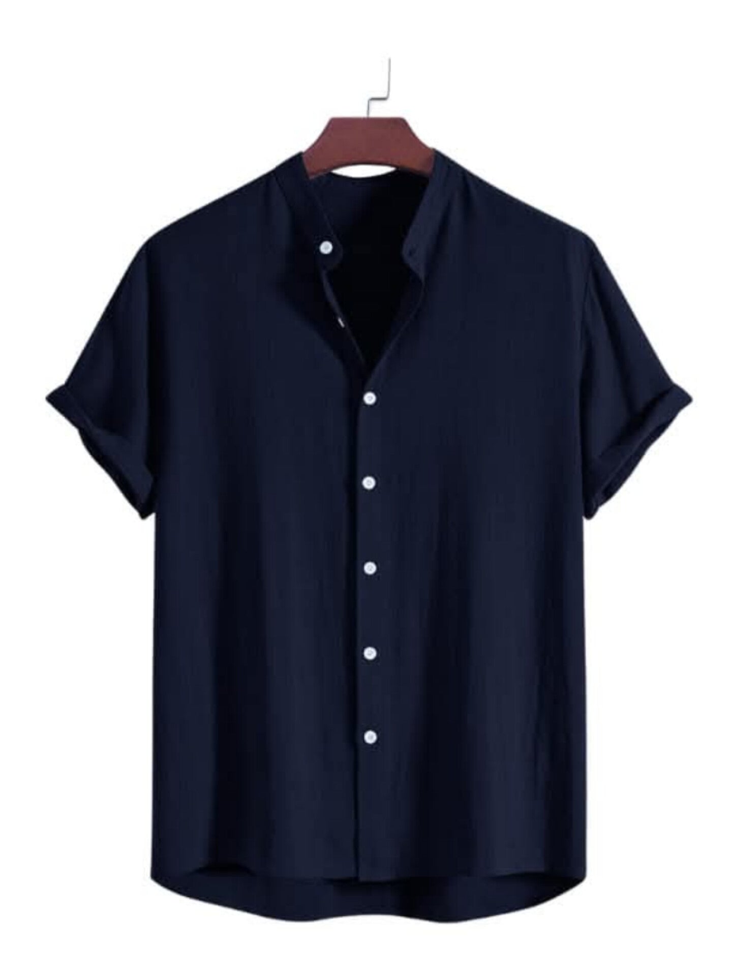 Band Collar Navy Color Shirt