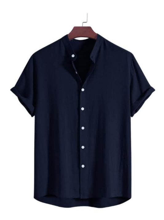 Band Collar Navy Color Shirt