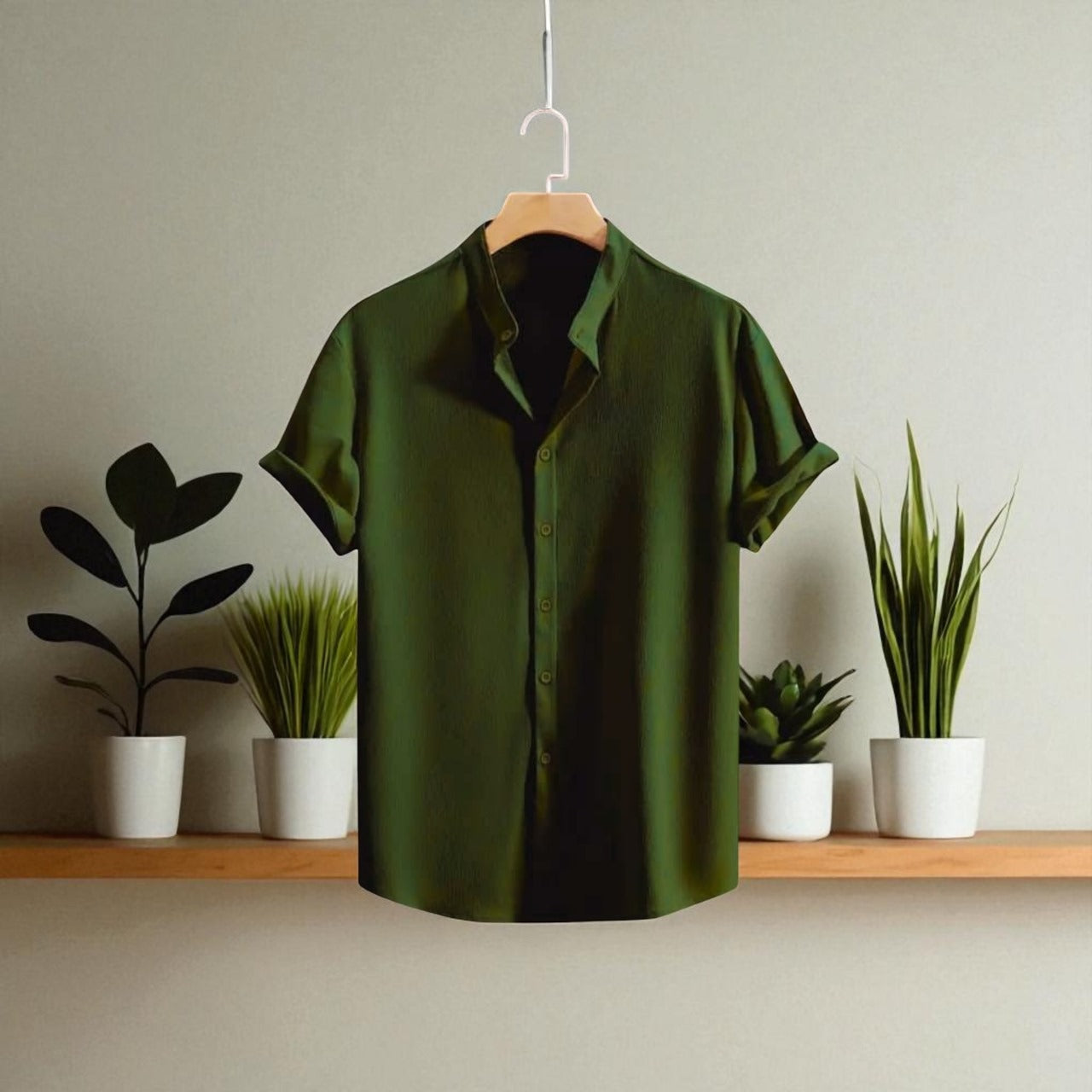 Jafran Olive Color Half Sleeve Shirt