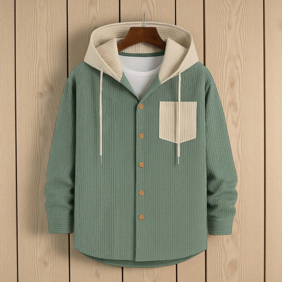 Luxury Full Sleeve Cord Hoodie -Light Moss Green