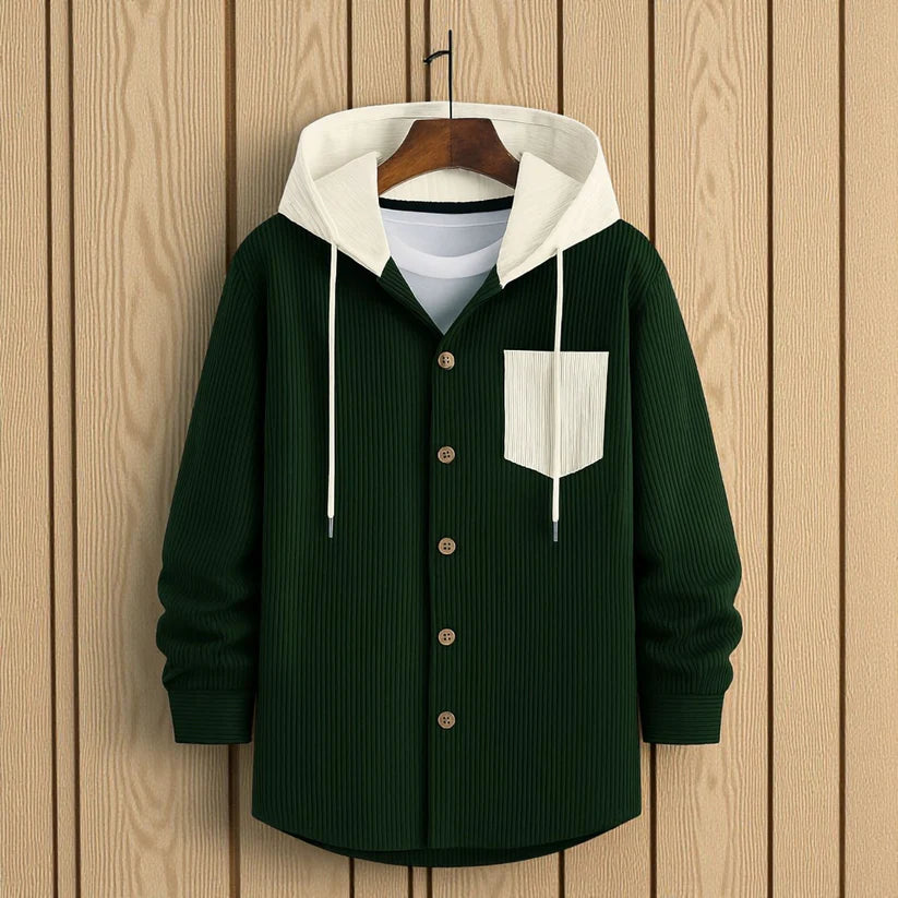 Luxury Full Sleeve Cord Hoodie - Bottle Green