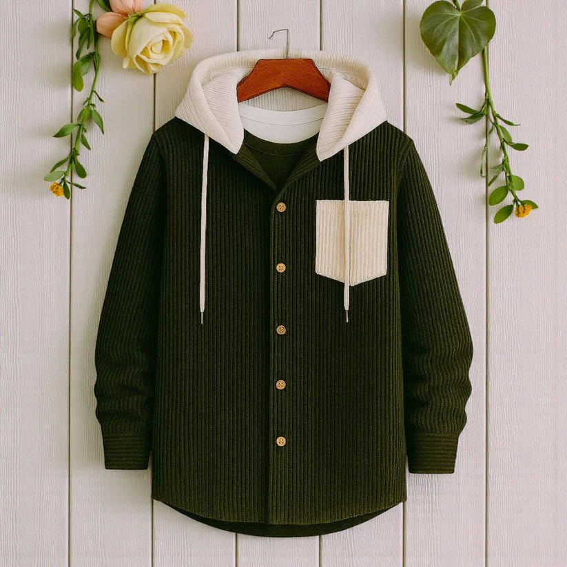Luxury Full Sleeve Cord Hoodie - Olive