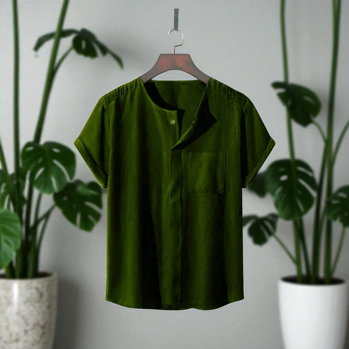 Olive Color O Neck Half Sleeve Katua