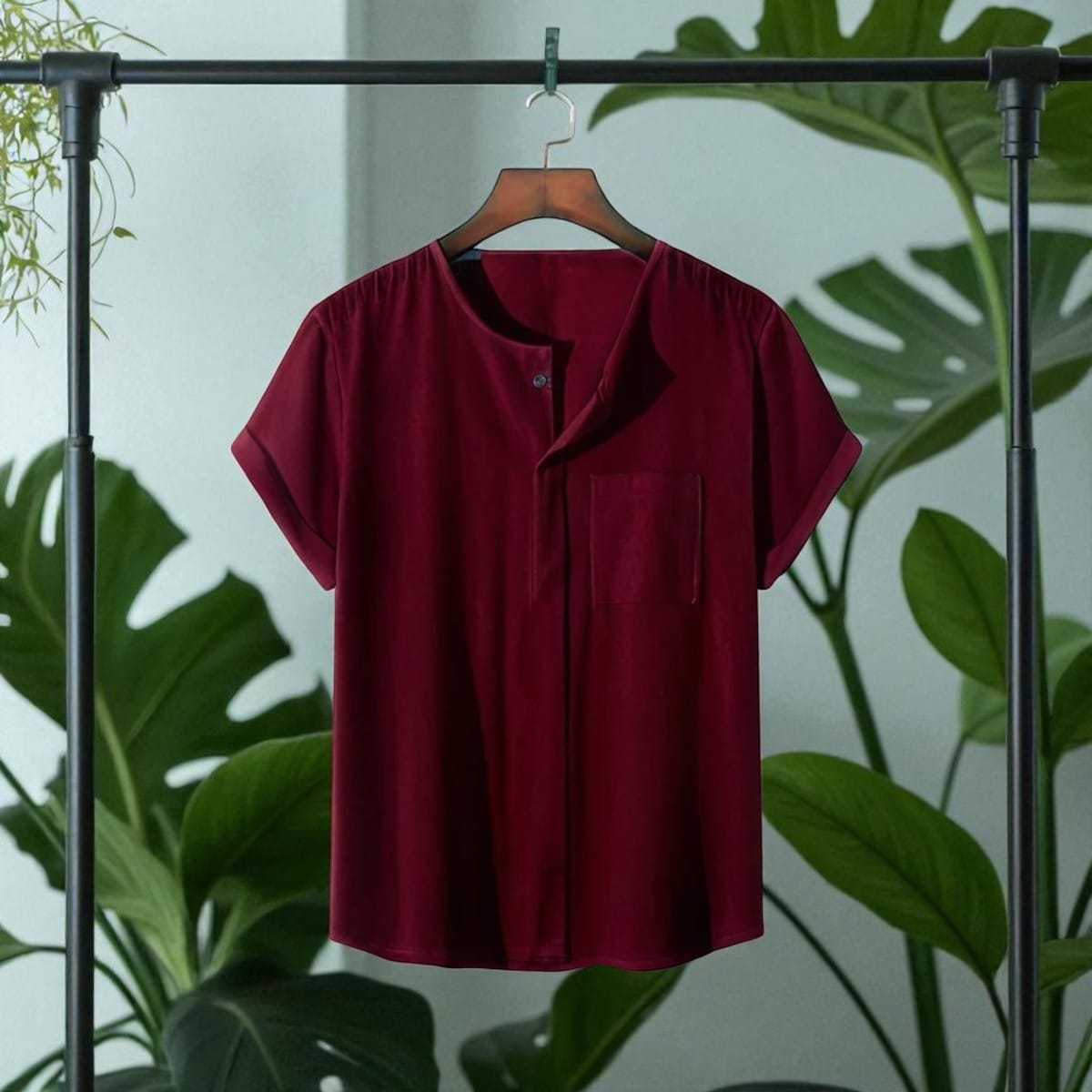 Marron Color O Neck Half Sleeve Katua