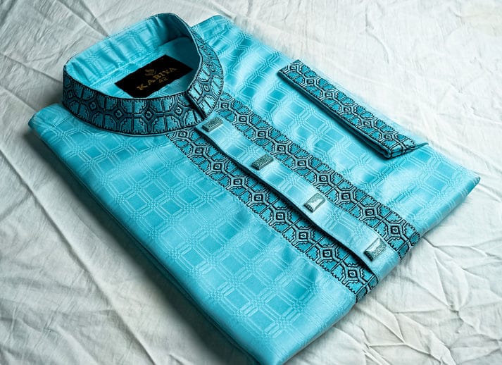 Turquoise Blue Cotton Panjabi
