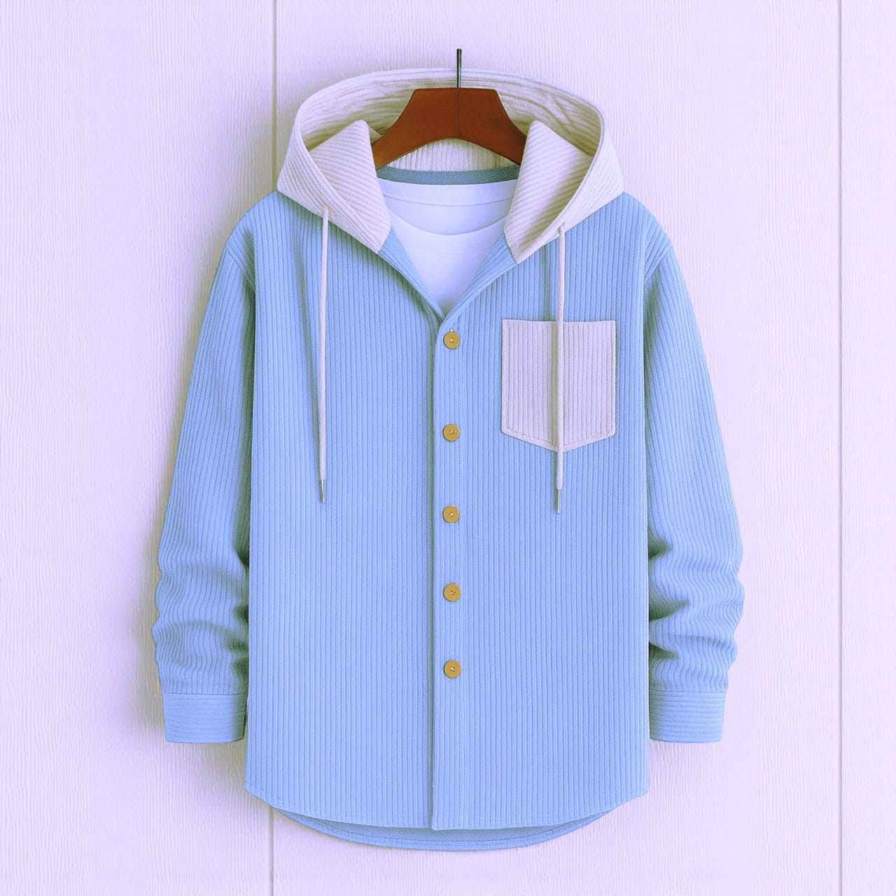 Luxury Full Sleeve Cord Hoodie -Lite Sky