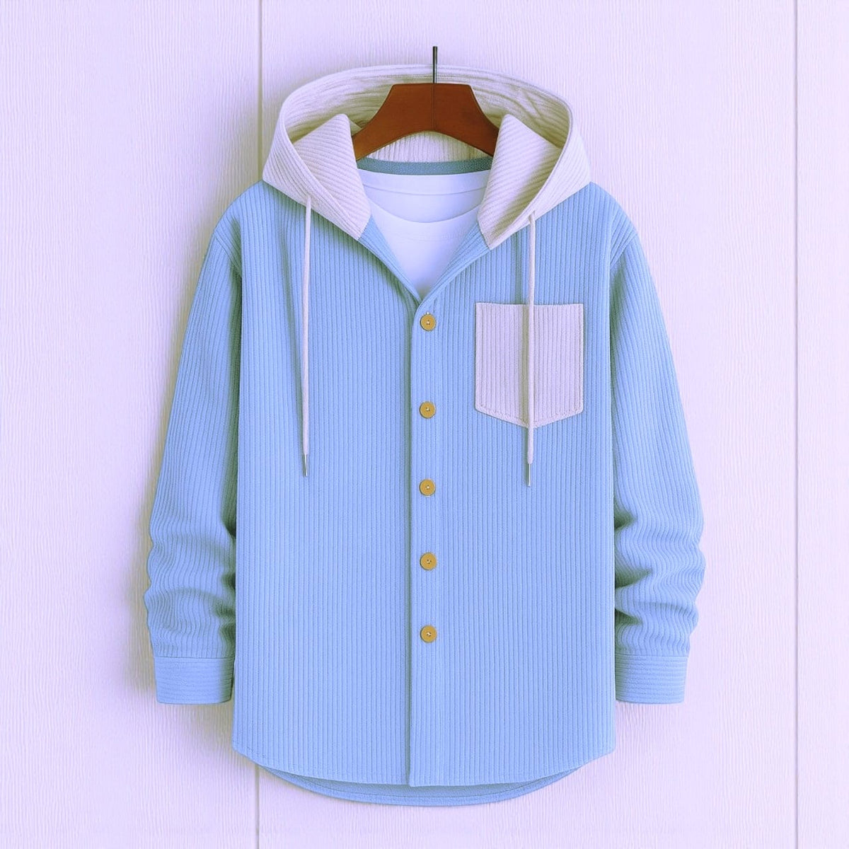 Luxury Full Sleeve Cord Hoodie -Lite Sky