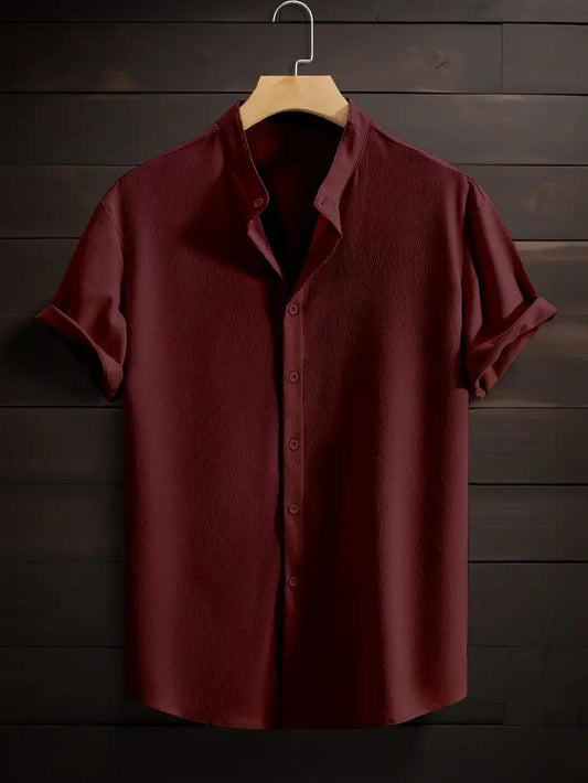 Band collar Marron color shirt
