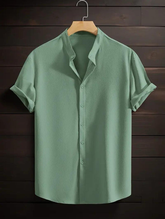 Band collar Sea Green color shirt