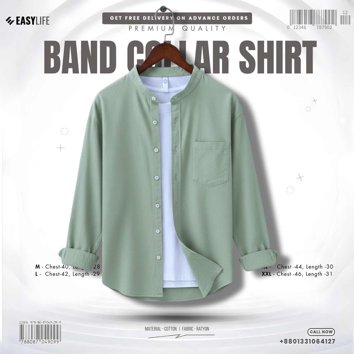 Rayon Band Collar Shirt