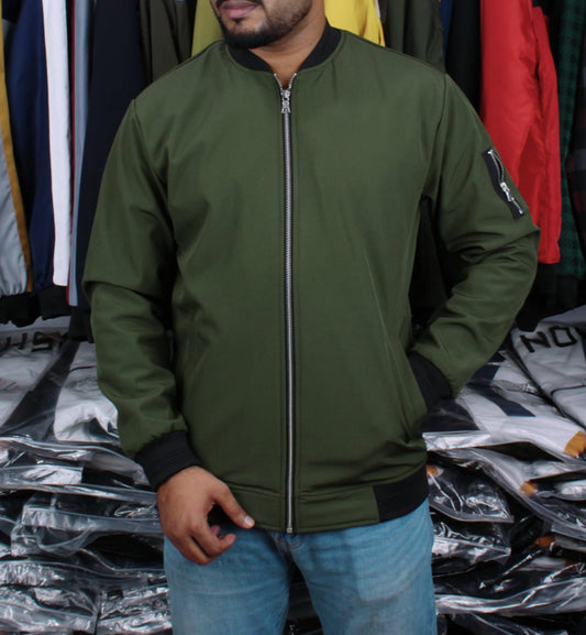 Bomber V- Neck Olive Color Jacket