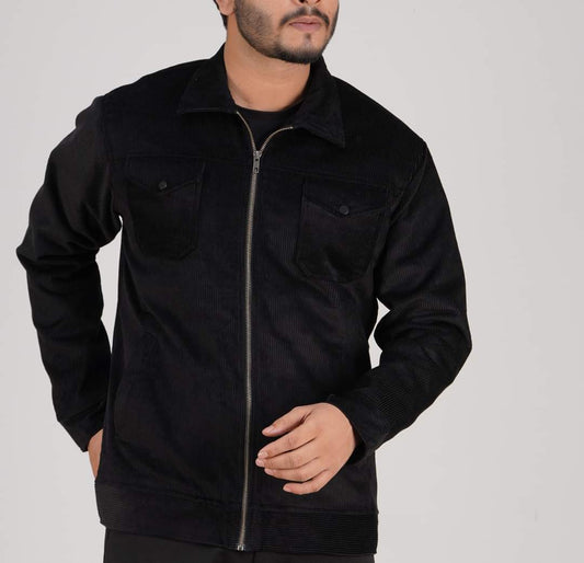 Men's Solid Black Corduroy Tailored Jacket.