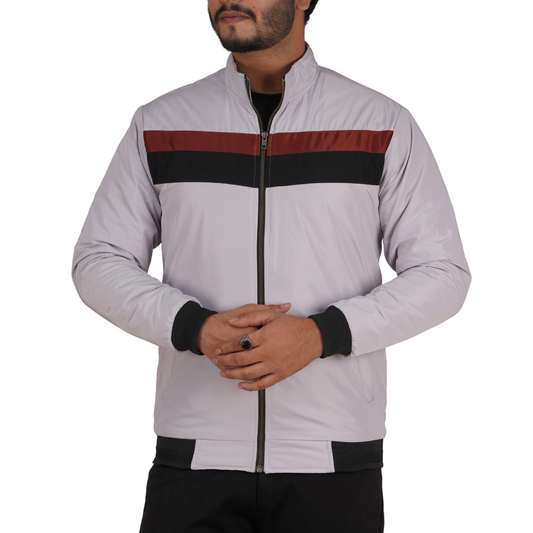 Design High Neck White Grey Color Jacket