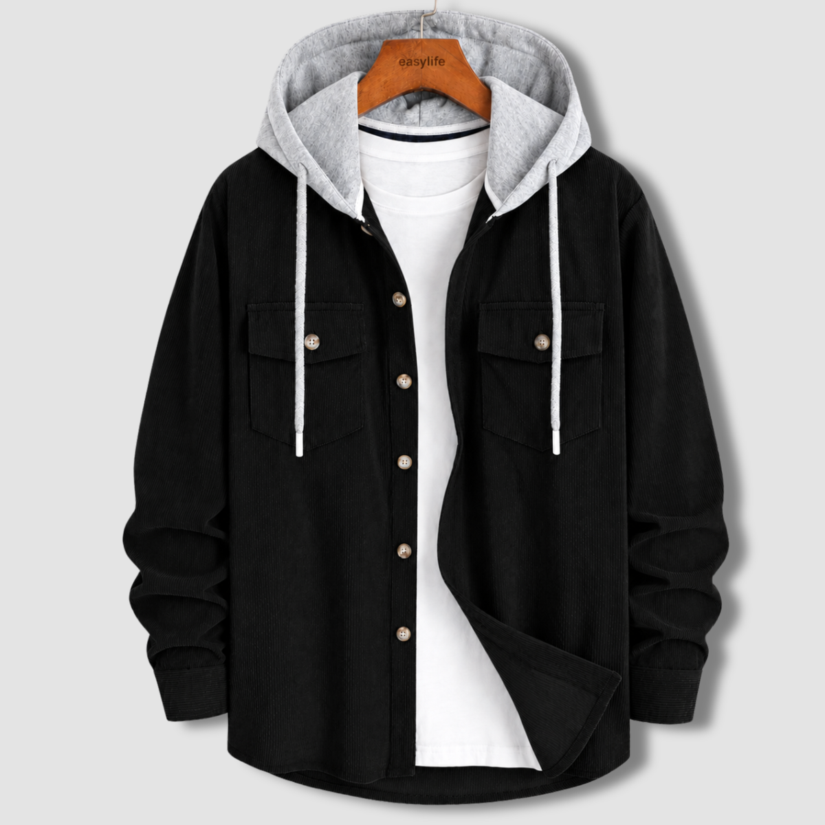 Signature Cord  Hoodie - Black