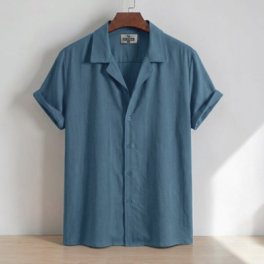 Cuban Half Sleeve Shirt - Steel Blue