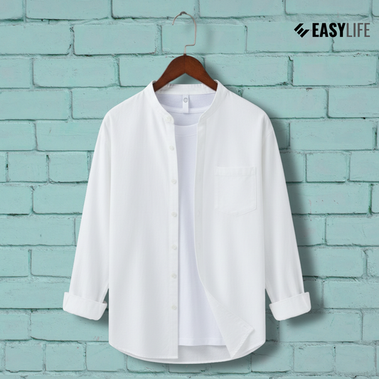 Band Collar Full Sleeve Shirt - White