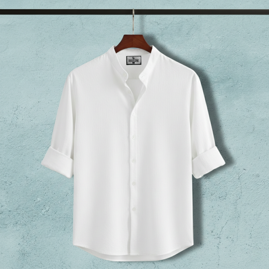 Zafran Band Collar Shirt - White