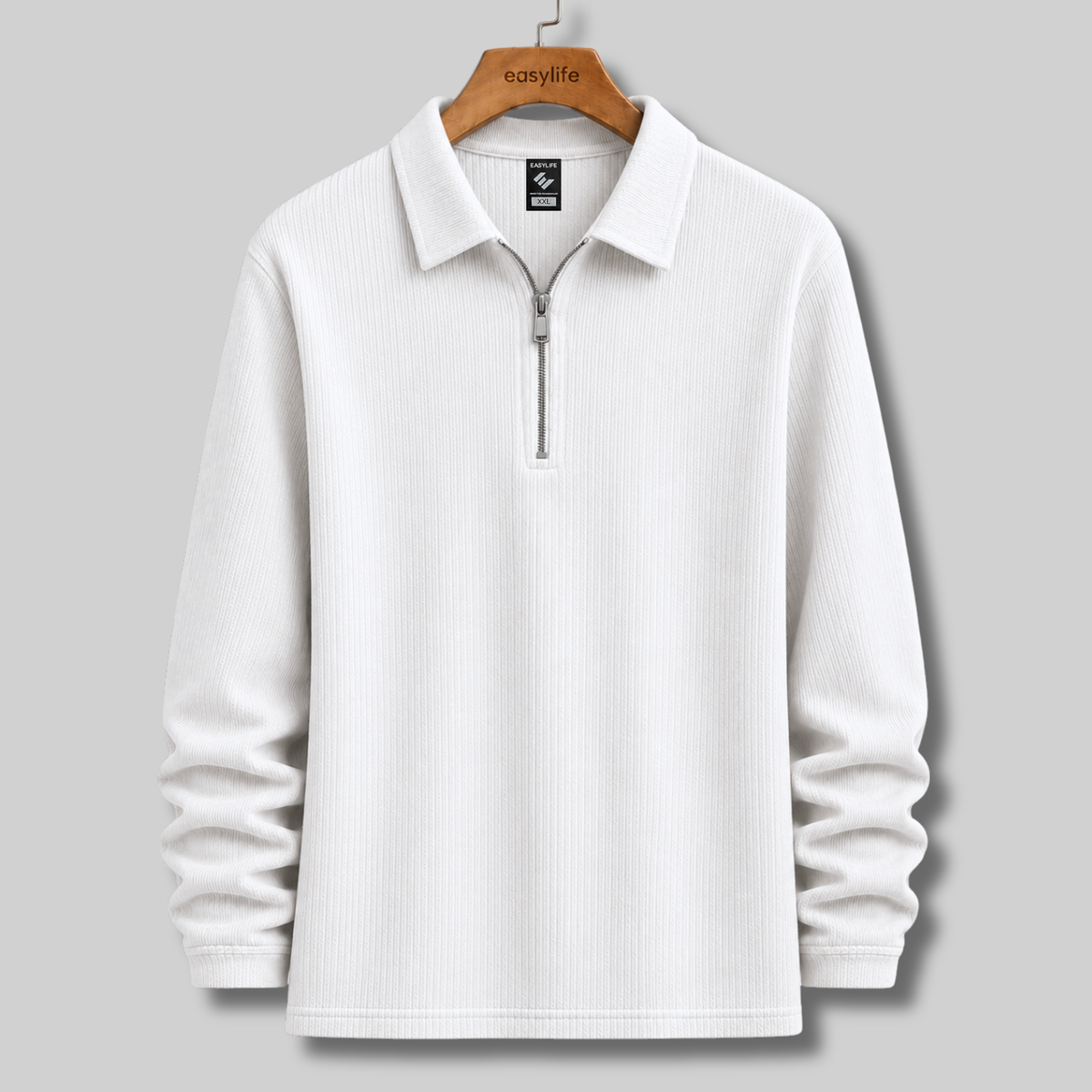 Ribbed Quarter-Zip Polo - White