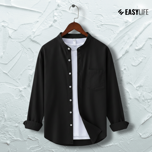 Band Collar Full Sleeve Shirt - Black