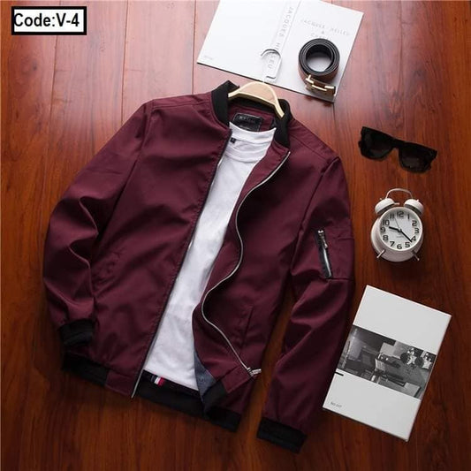 Bomber V- Neck Maroon Color Jacket