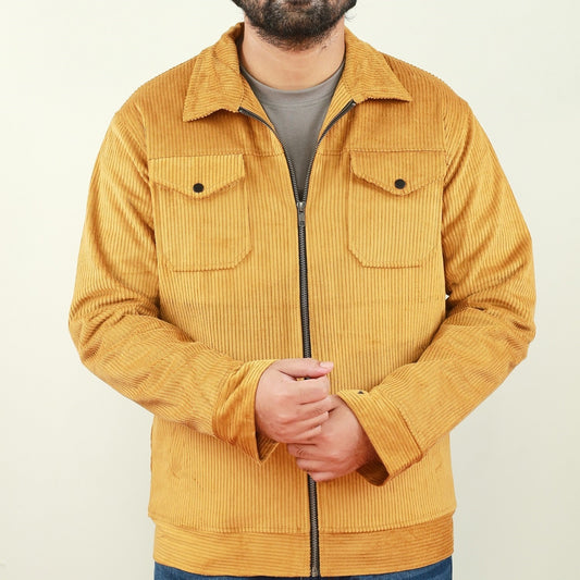 Men's Solid Yellow Corduroy Tailored Jacket.