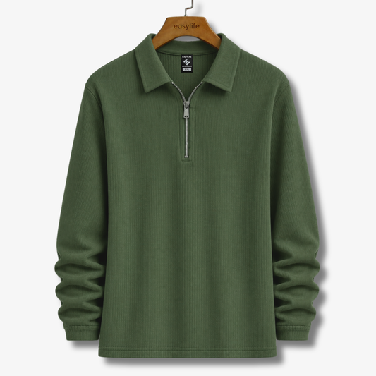 Ribbed Quarter-Zip Polo - Olive