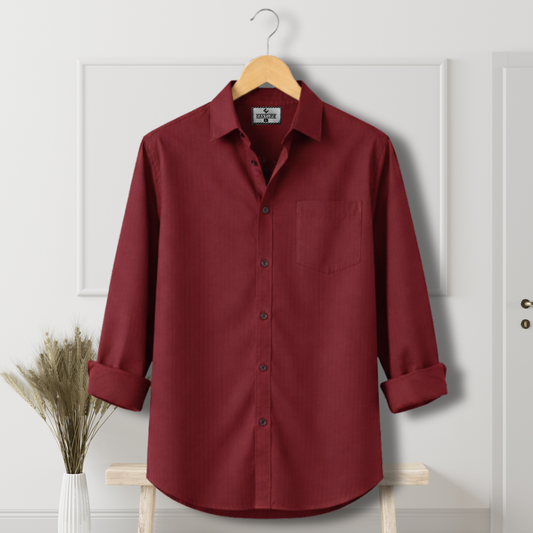 Fine Cotton Stripe Shirt – Red Marron