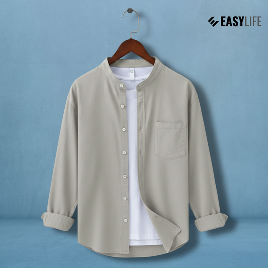 Band Collar Full Sleeve Shirt - Ash