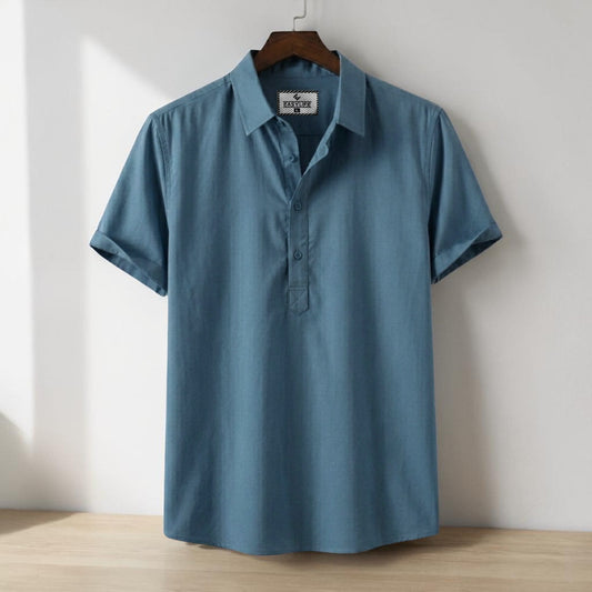 Half Sleeve Cotton Katua - Steel Blue