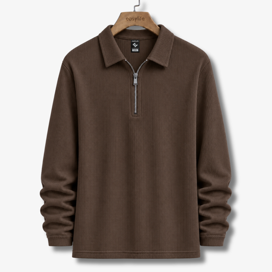 Ribbed Quarter-Zip Polo - Chocolate