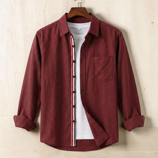 Contrast Placket Full Sleeve Shirt - Marron