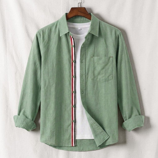 Contrast Placket Full Sleeve Shirt - Sage Green