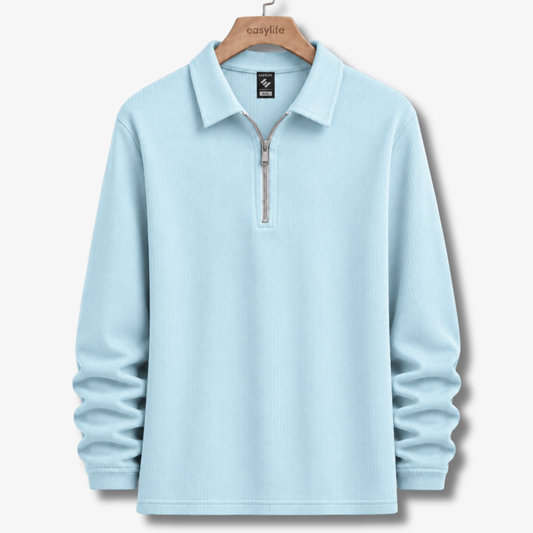Ribbed Quarter-Zip Polo - Ice Blue