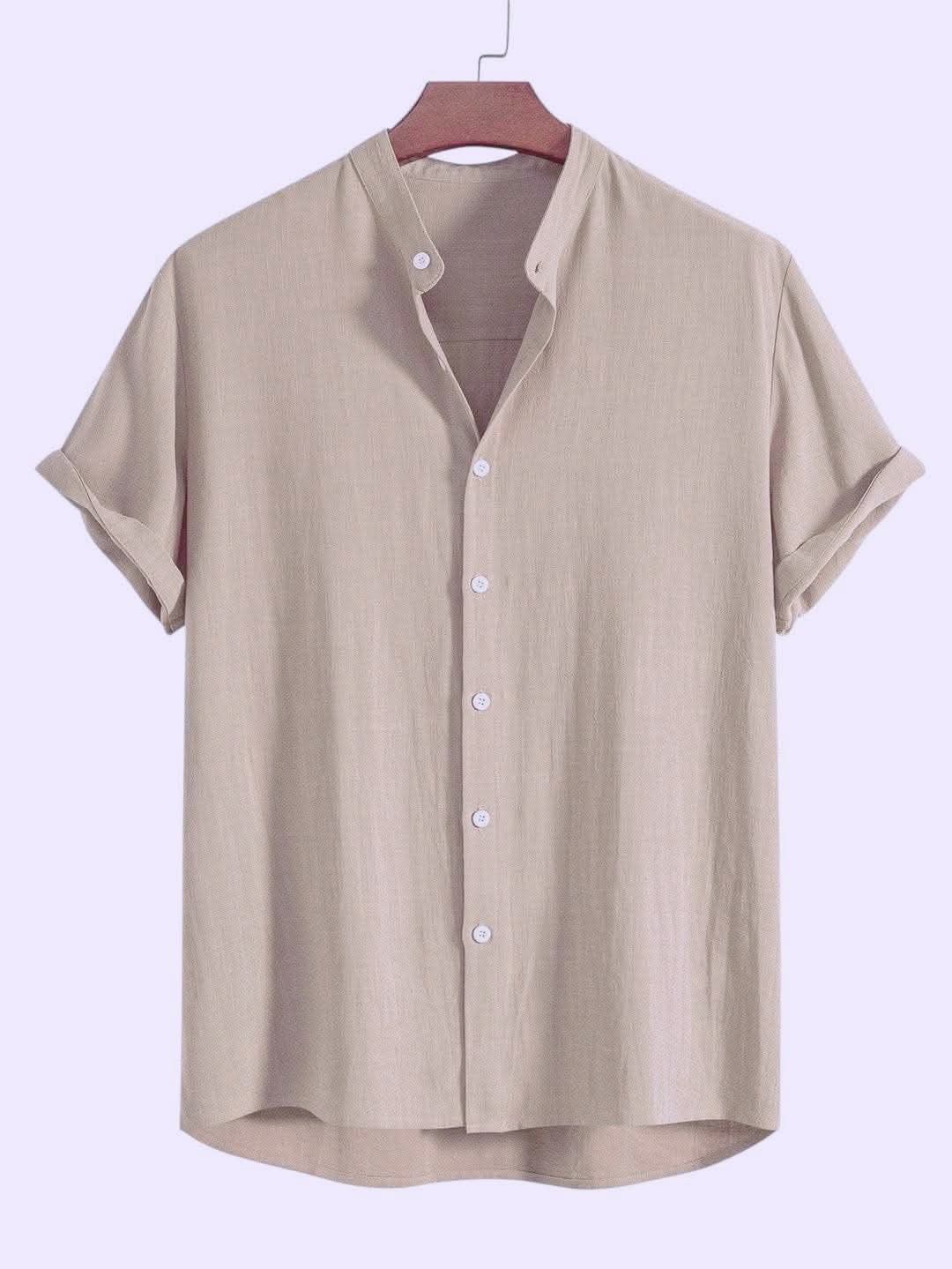 Band Collar Cream Color Shirt