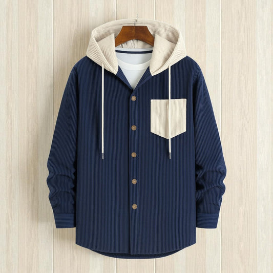 Luxury Full Sleeve Cord Hoodie -Navy Blue