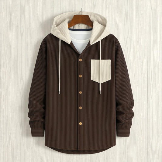 Luxury Full Sleeve Cord Hoodie -Dark Chocolate