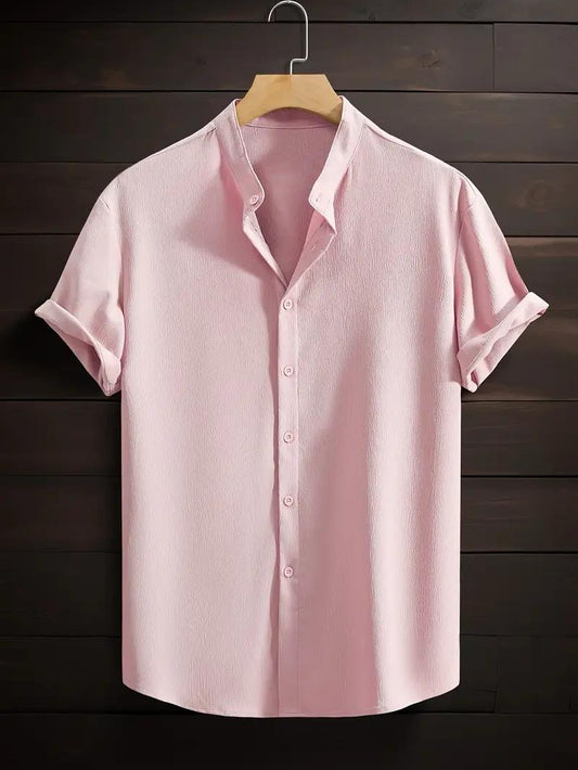 Band collar Pink color shirt