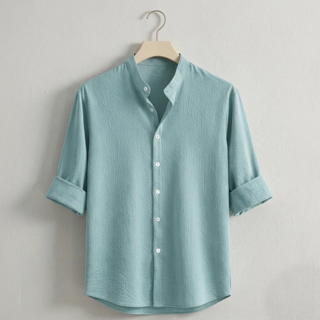 Zafran Band Collar Shirt - Sea Green