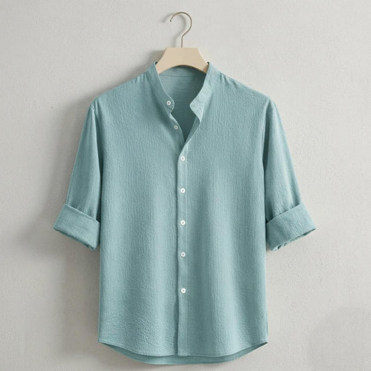 Zafran Band Collar Shirt - Sea Green