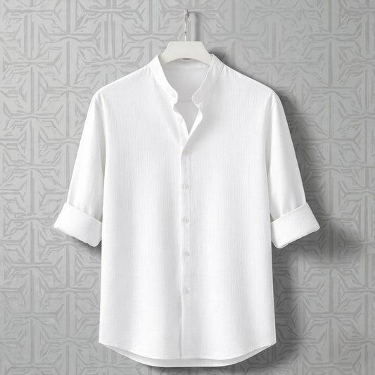 Zafran Band Collar Shirt - White
