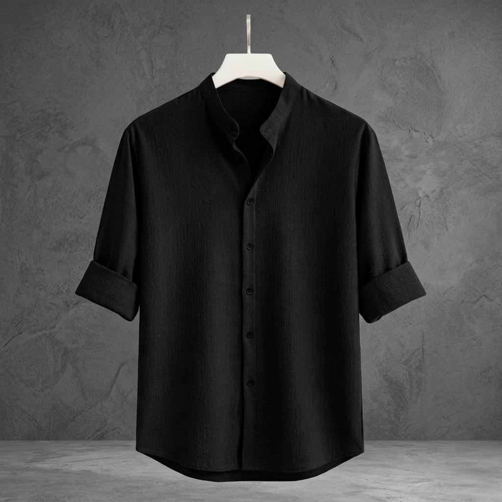 Zafran Band Collar Shirt - Black
